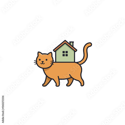 Cat carrying a house a cute and whimsical cartoon illustration