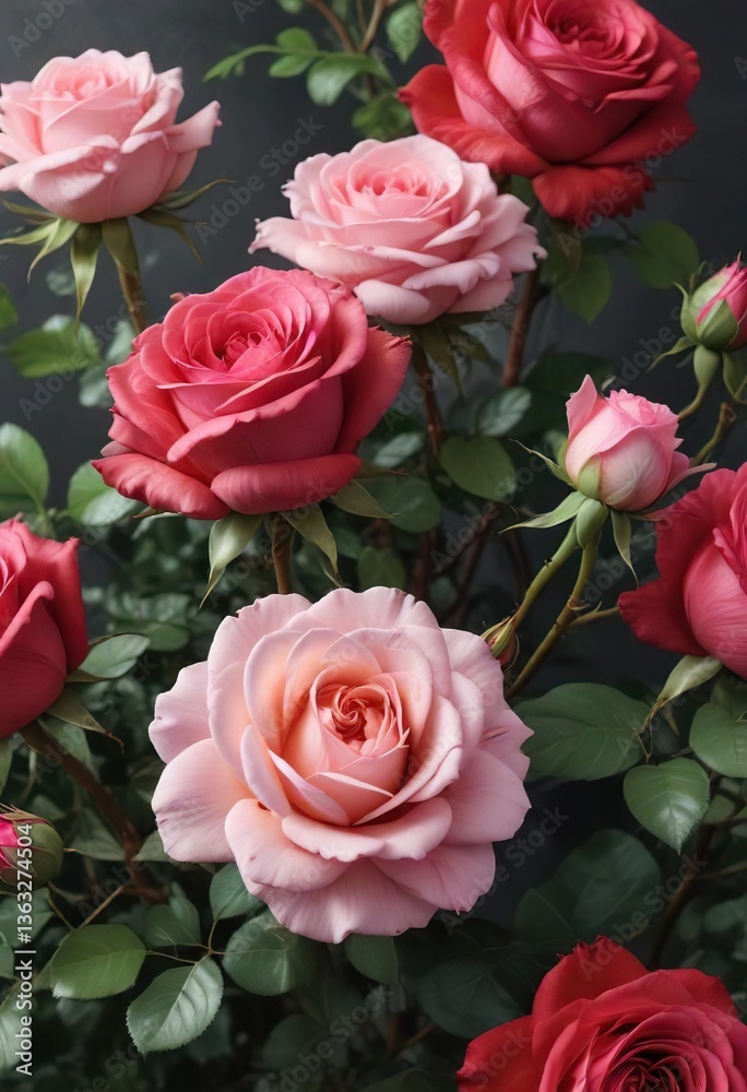 Elegant floral painting of red and pink roses, elegant, floral, bouquet, pink Elegant floral painting of red and pink roses, elegant, floral, bouquet, pink