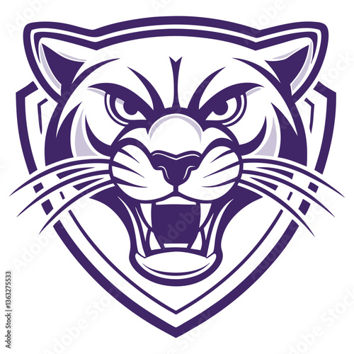Aggressive Puma Head on Shield Logo in Purple and White on White