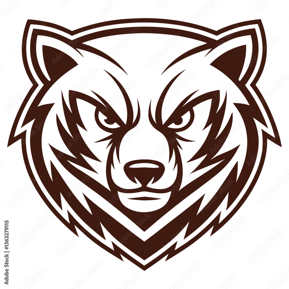 Obraz premium Fierce Grizzly Head Logo in Chocolate Brown and White