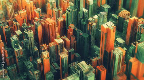 A fantasy cityscape built like a hierarchical dendrogram, buildings photo