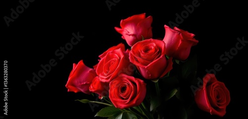 Luxurious red roses bouquet against a dramatic black backdrop, deep red, floral