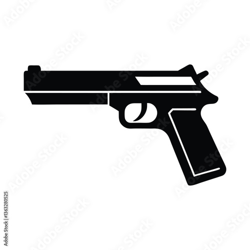 Black handgun with bullets isolated on white background representing danger and violence.