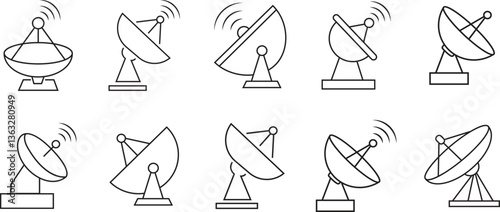 Antennae satellite dish icon set. Radar satellite dish vector symbols isolated on transparent background. Dish antenna receiver and transmitter for television, radio transmission for apps and websites