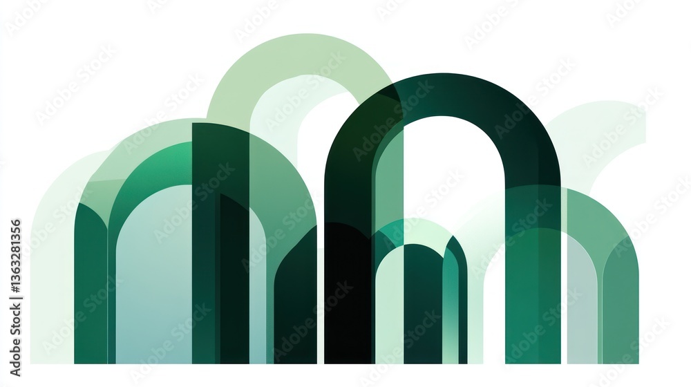 Abstract green arches, overlapping design, white background, website banner Abstract green arches, overlapping design, white background, website banner
