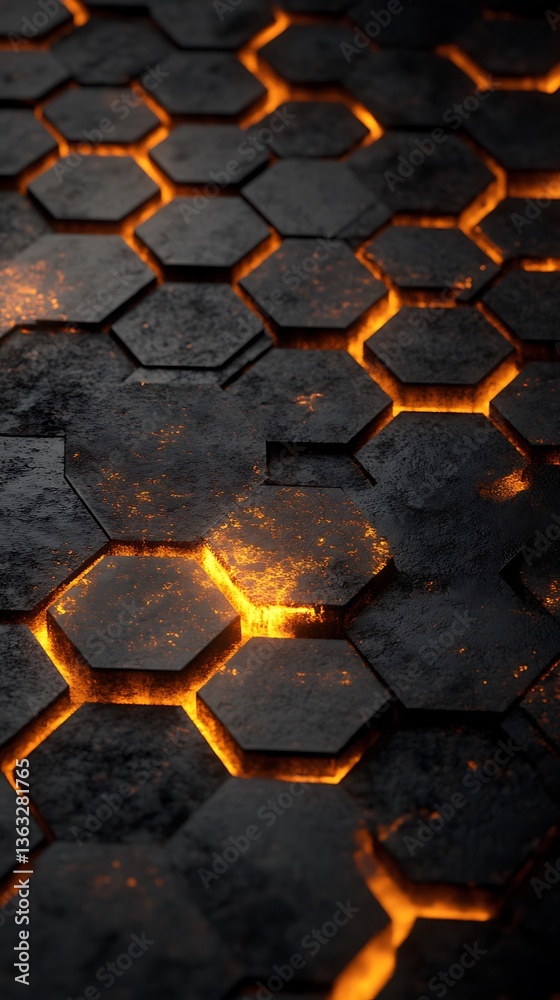 Abstract Hexagon Pattern, Lava, Closeup