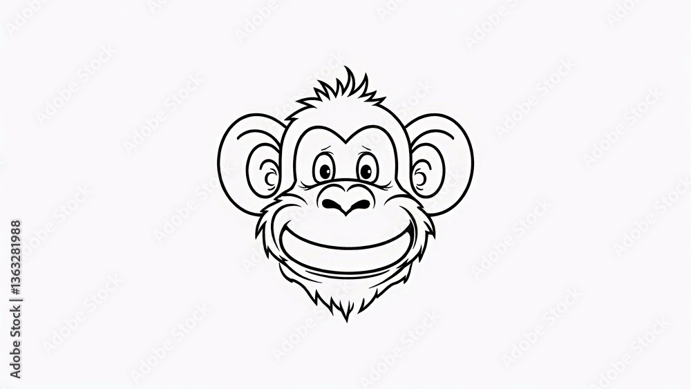 Cartoon monkey smiling face illustration on white background Cartoon monkey smiling face illustration on white background