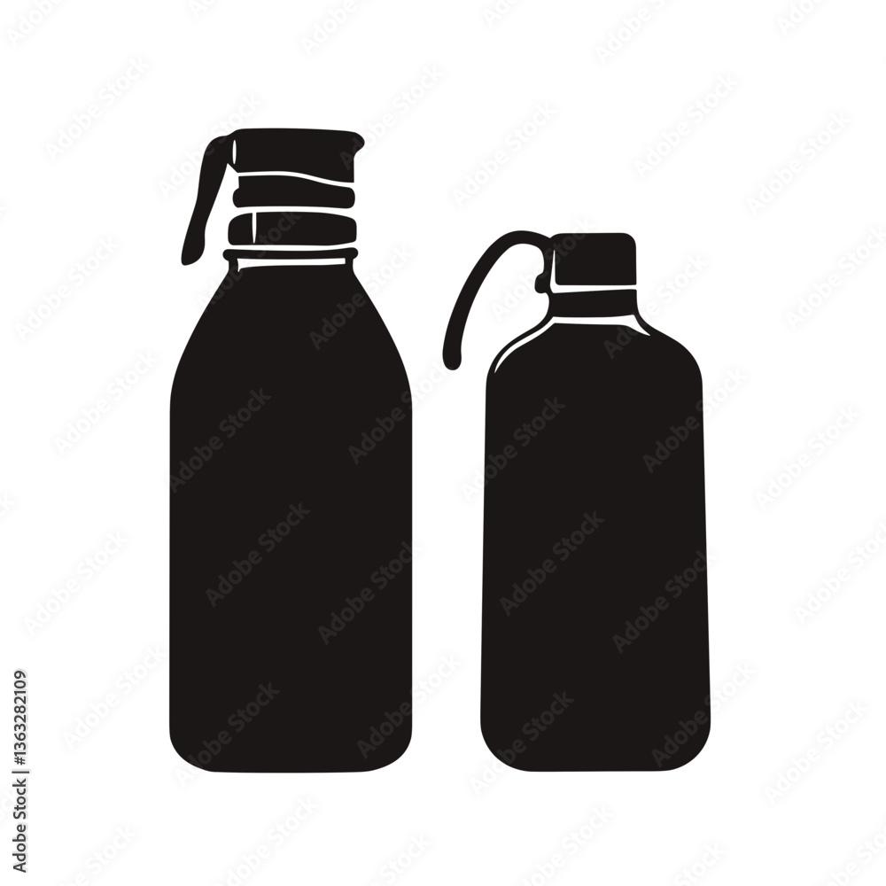 Silhouette of two hiking water bottles in minimalist black style
Silhouette of two hiking water bottles in minimalist black style