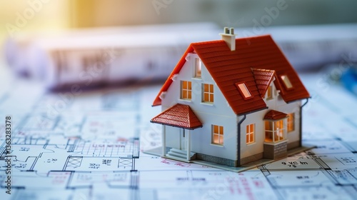 Obraz na płótnie 3d rendering project of new building model house on blueprint plan w salonie