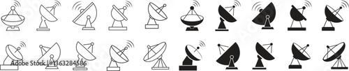 Antennae satellite dish icon set. Radar satellite dish vector symbols isolated on transparent background. Dish antenna receiver and transmitter for television, radio transmission for apps and websites