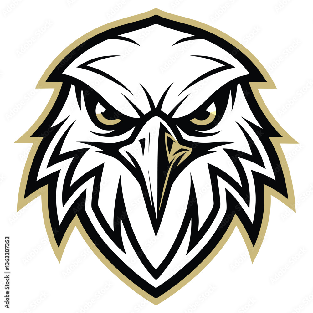 Fototapeta premium Fierce Eagle Head Logo Design with Golden Outline on Transparent Background