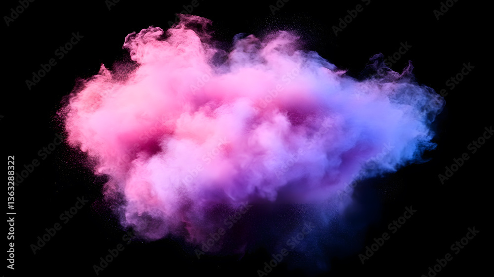 Fototapeta premium Vibrant pink and purple powder explosion isolated on a black background. Perfect for design, abstract art, and creative projects. Dynamic and colorful.