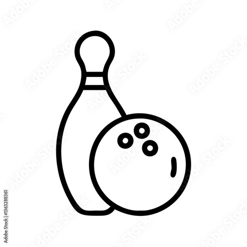 Bowling ball and pin icon in a minimalist style  