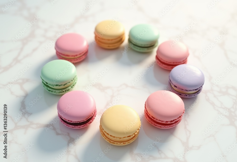 Obraz premium colorful assorted macarons delightfully arranged clean background sweet impression, pastry, dessert, treat, delicious, sugar, cream, flavor, food
