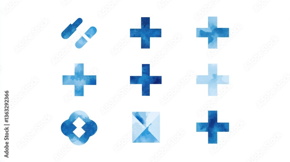 Obraz premium Blue medical icons; healthcare symbols; web design; app UI; medical website background