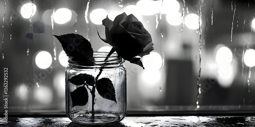 Rainy Night Rose: A Monochromatic Still Life