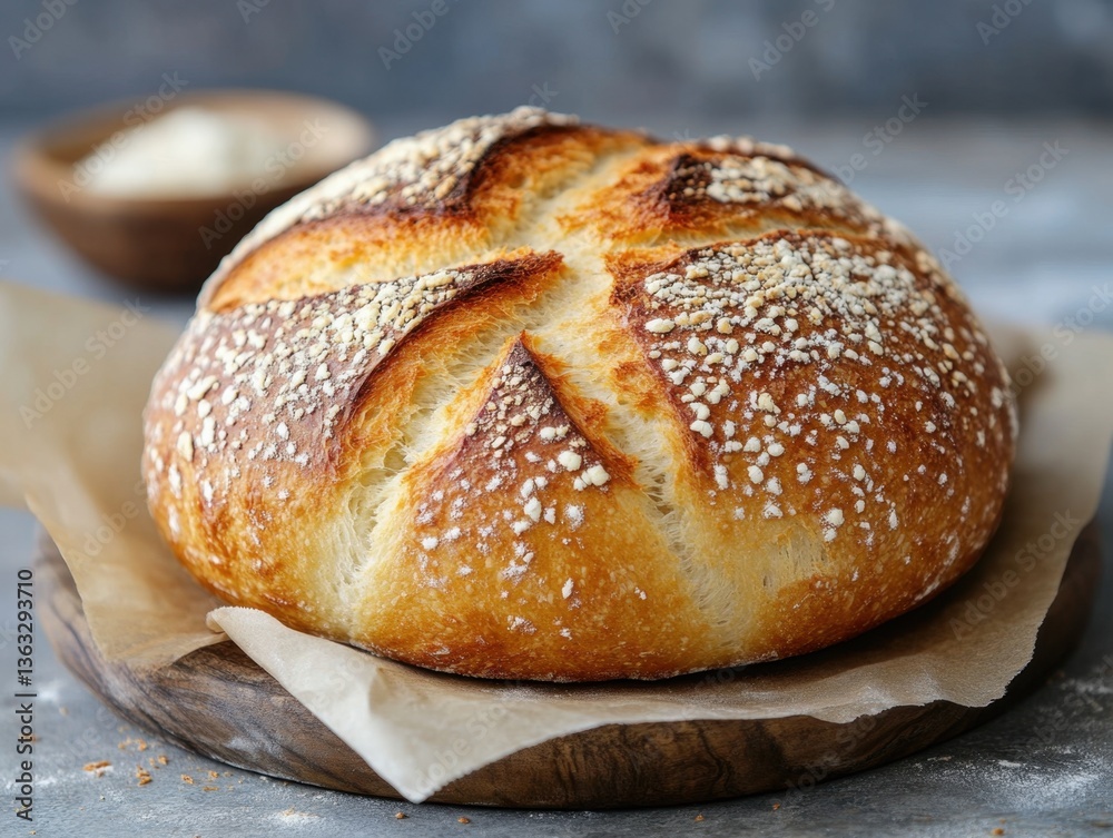 Freshly Baked Sourdough Bread Loaf on Wooden Board Rustic Charm Golden Crust Artisan Food Photography Freshly Baked Sourdough Bread Loaf on Wooden Board Rustic Charm Golden Crust Artisan Food Photography