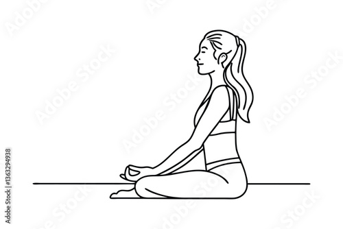Woman meditating in Sukhasana yoga pose, peaceful mindfulness practice