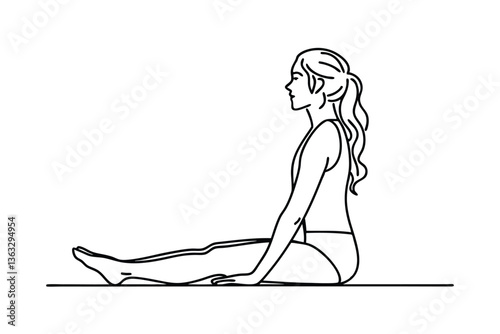 Womans Yoga Pose Seated Forward Bend, Legs Extended, Line Art
