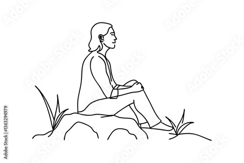 Serene Woman Contemplating Natures Tranquility on a Rock