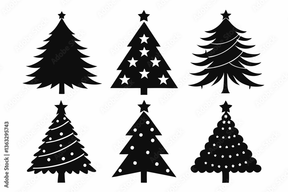 Obraz premium christmas tree icon set black silhouette vector bundle