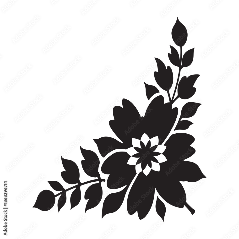 Fototapeta premium Elegant Black Floral Silhouette Vector, Decorative Flower Design for Art.