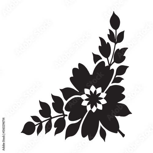 Elegant Black Floral Silhouette Vector, Decorative Flower Design for Art.