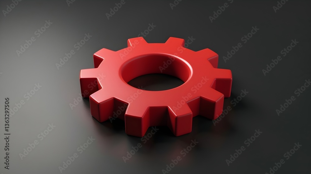 3D Red Gear Icon on Dark Background 3D Red Gear Icon on Dark Background