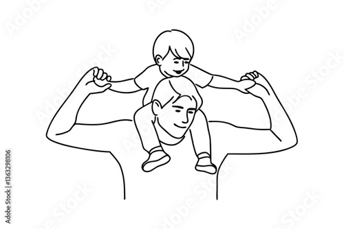 Happy Father and Son Bonding Line Art Illustration of Playful Joy