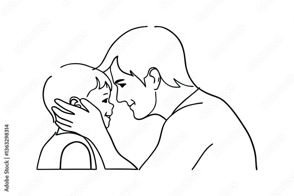 Obraz premium Tender Father and Child Bonding, Line Art Illustration, Love, Care, Affection