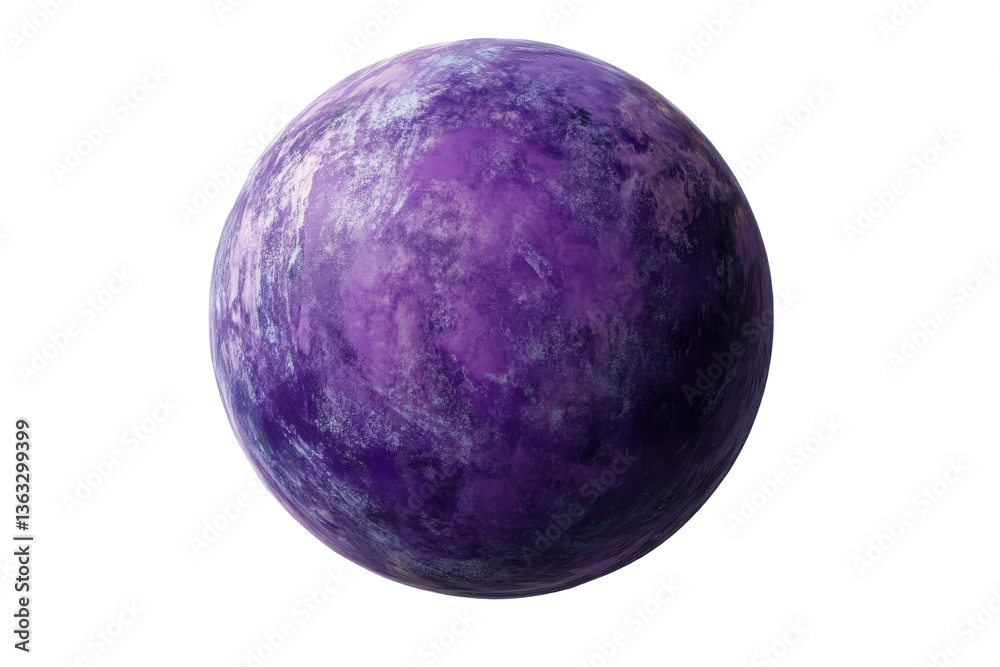 Fototapeta premium A purple planet with white streaks floating in the darkness of outer space in the universe isolated Transparent Background, png
