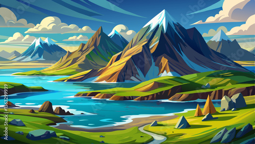 Beautiful landscape with mountain and ocean in Iceland