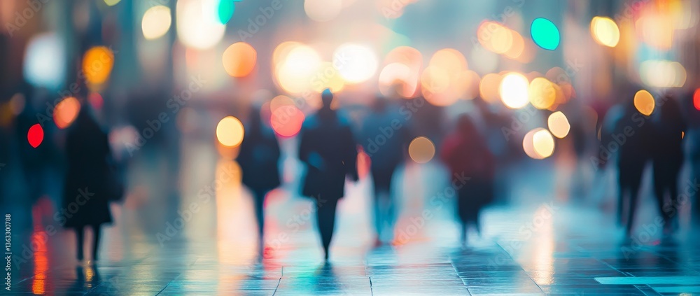 The dynamic atmosphere of a live concert is brought to life by the combination of a lively crowd, a mesmerizing display of stage lights, and the captivating visual effects of bokeh