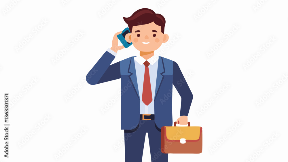 Vector confident businessman making a phone call while holding a professional briefcase Vector confident businessman making a phone call while holding a professional briefcase