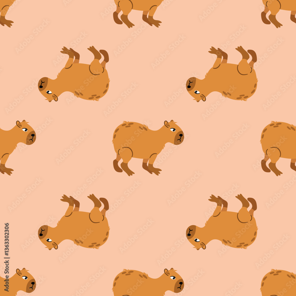 Fototapeta premium Seamless pattern with cute capybaras. Design for fabric, textile, wallpaper, packaging 