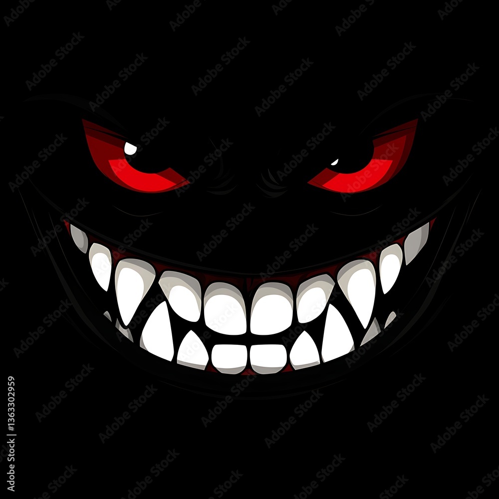 Dark Cartoon Face with Red Eyes and Menacing Smile Image Dark Cartoon Face with Red Eyes and Menacing Smile Image