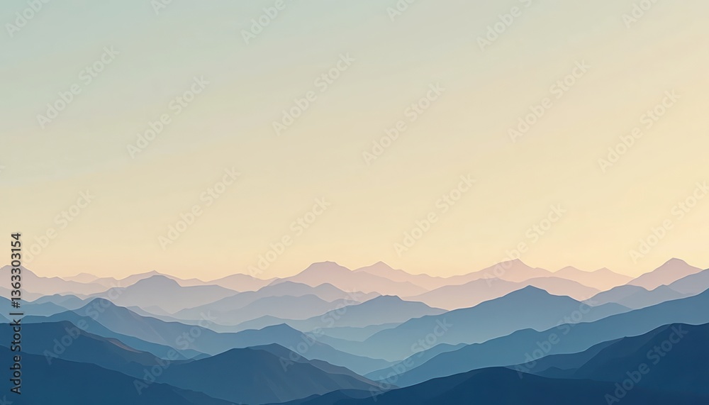 Obraz premium Serene mountain range sunrise tranquil landscape digital artwork peaceful environment wide-angle view nature's beauty for relaxation