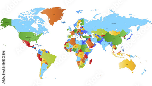 World map. Color modern vector map. Silhouette map