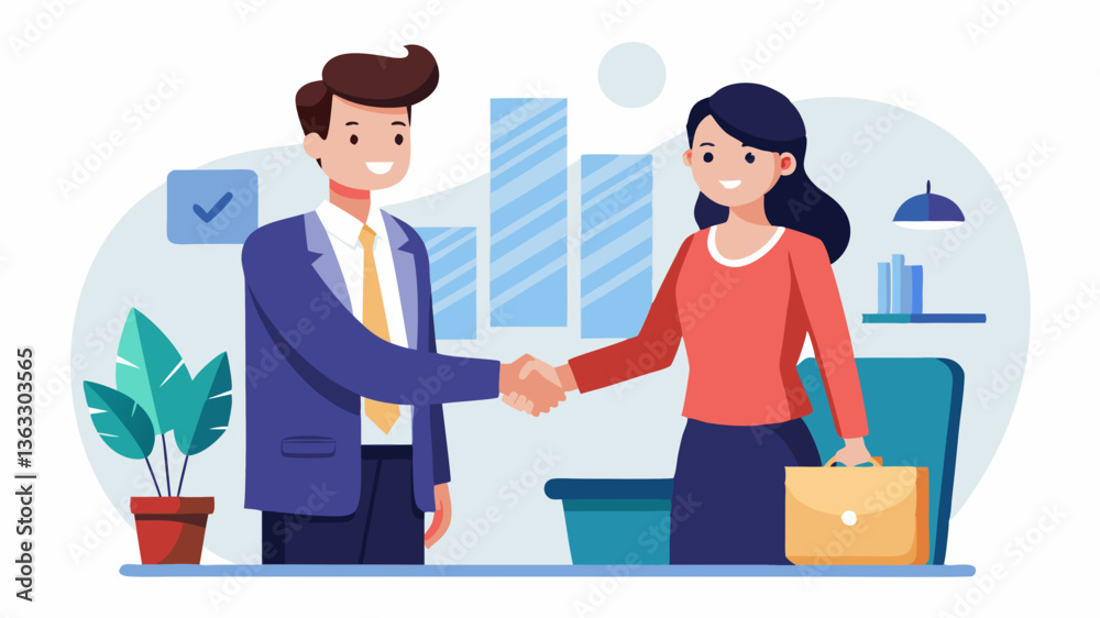 Vector professional man and woman shaking hands after a successful business interview Vector professional man and woman shaking hands after a successful business interview