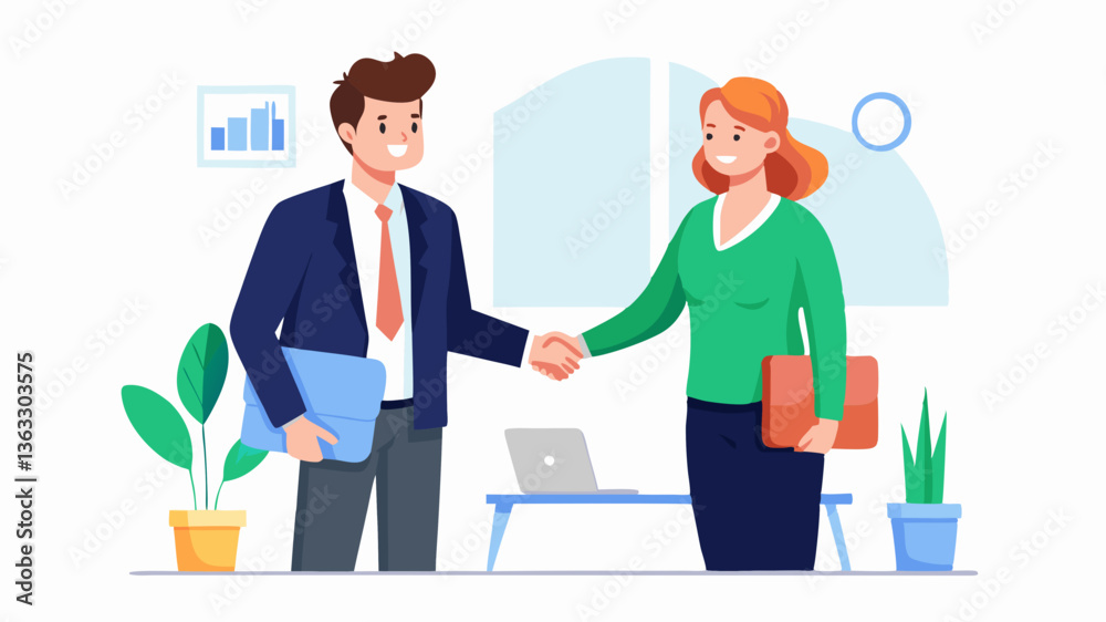Vector professional man and woman shaking hands after a successful business interview Vector professional man and woman shaking hands after a successful business interview