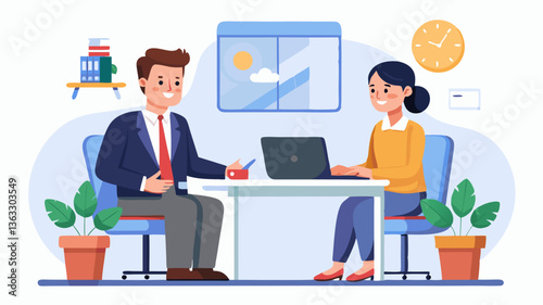 Vector professional HR manager interviewing a job candidate in an office hiring process