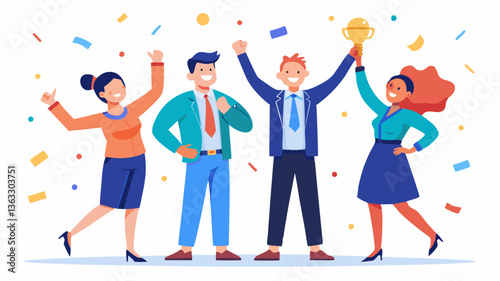 Vector business team celebrating a successful business deal with confetti and teamwork