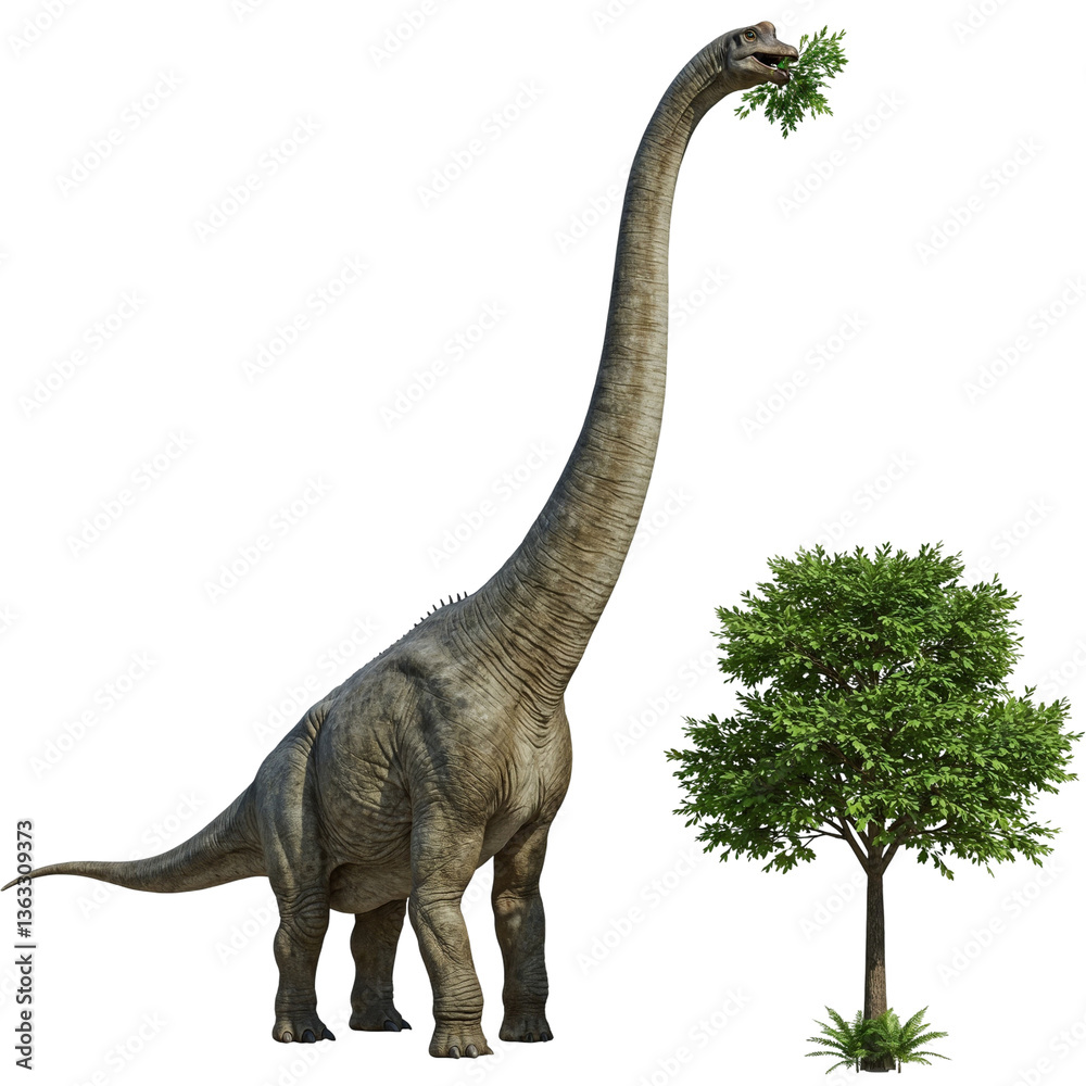 Obraz premium Brachiosaurus Dinosaur eating leaves from a tree, Isolated, Brontosaurus 