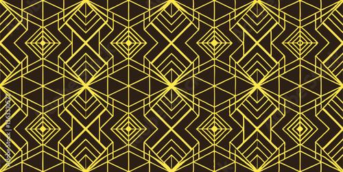 Golden Art Deco seamless vector pattern with geometric diamond and line elements for luxury vintage designs.