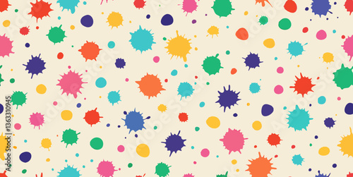 Watercolor splash seamless pattern vector with bright colorful paint splatters and artistic hand-drawn abstract texture