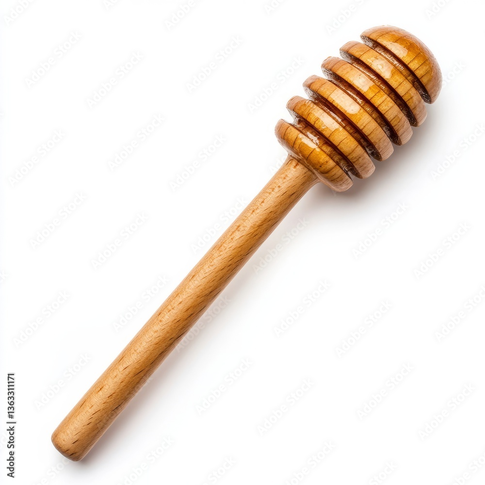 Wooden honey dipper with grooved spirals and a sturdy handle isolated on a white background Wooden honey dipper with grooved spirals and a sturdy handle isolated on a white background