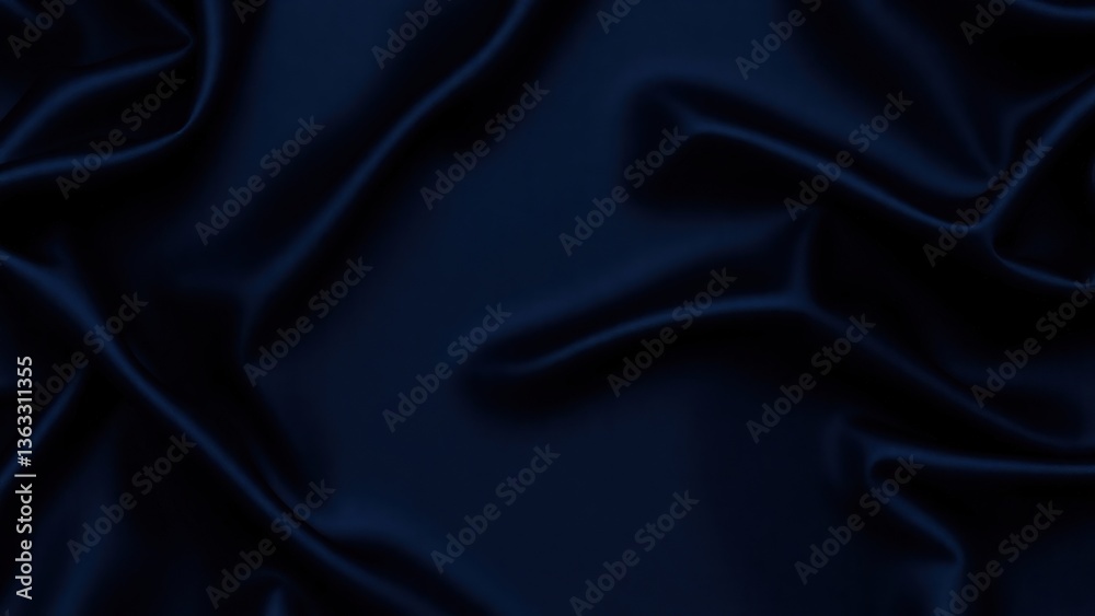 Fototapeta premium Black blue abstract background. Dark blue silk satin texture background. Shiny fabric with wavy soft pleats. Dark blue elegant background with copy space for your design. Liquid wave effect.