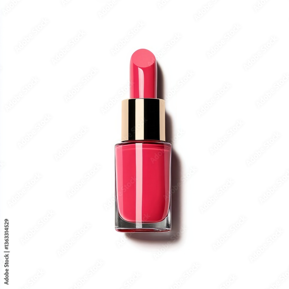 Obraz premium Elegant A glossy red gel polish bottle with a curved brush applying a fresh coat of polish isolated on a white background 