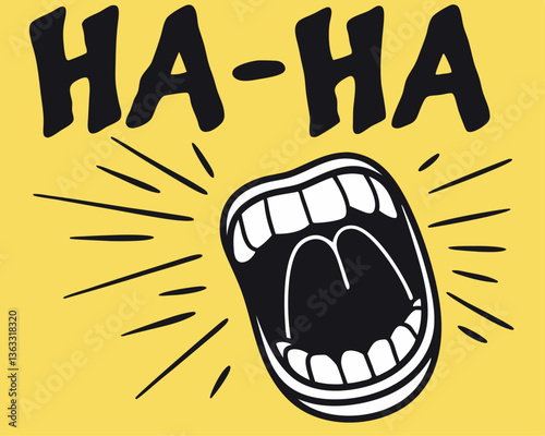 Open Mouth Laughing Out Loud with "HA-HA" Text Cartoon Illustration.