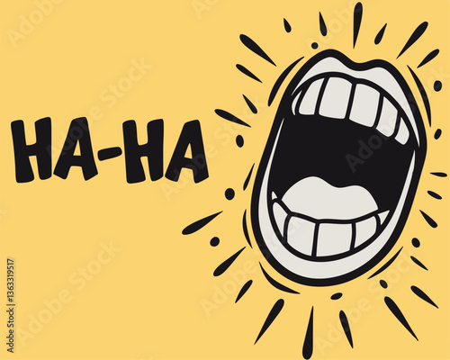 Open Mouth Laughing Out Loud with "HA-HA" Text Cartoon Illustration.